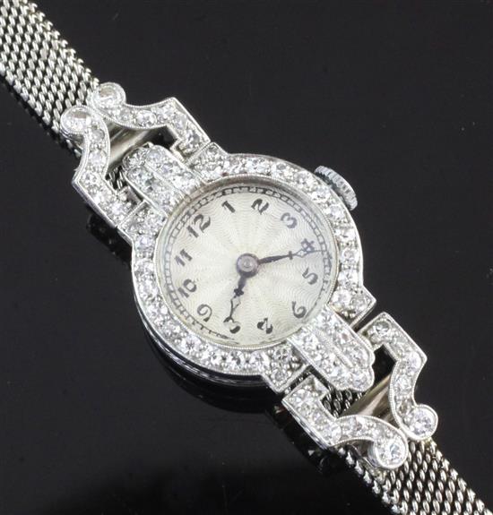 A ladys 1930s/1940s platinum and diamond cocktail watch,